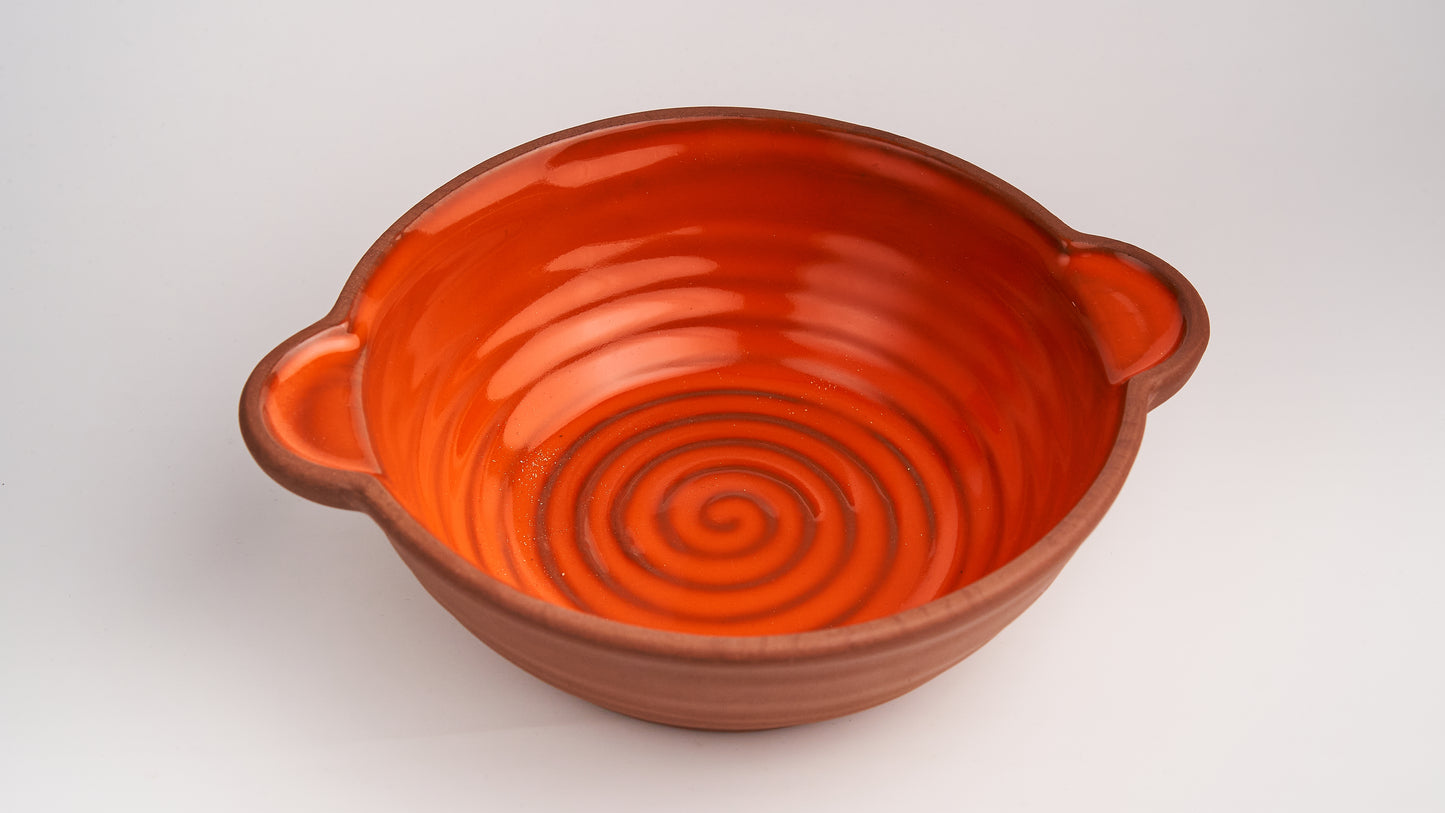 Ceramic Stoneware Red  Bowl With Handles