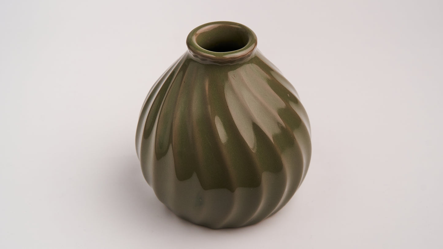 Green Stoneware Spiral Vase