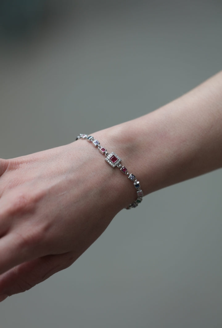 Pink Cubic Zirconia 925 Sterling Silver Bracelet