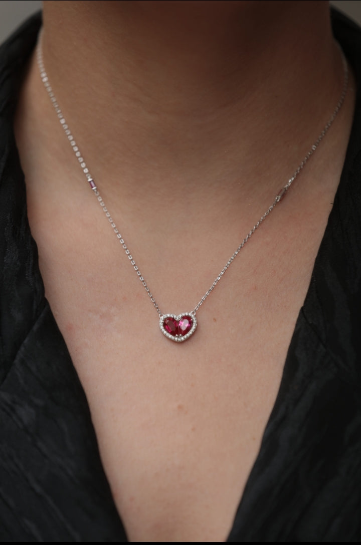 Pink Heart Zirconia 925 Sterling Silver Necklace